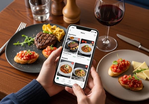 Browsing the menu and ordering from phone